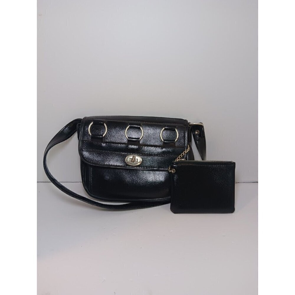 Vintage Leather Sirco Corporation Classy Black Shoulder Bag And Coin Purse Clasp